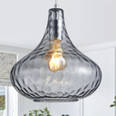 Hammered Glass Pendant Light - 11" Vintage Industrial Farmhouse Fixture for Kitchen Island, Dining Room & Entryway, Smoke Gray Ceiling Hanging Light with Chrome Finish,Easy Install Modern Chandelier