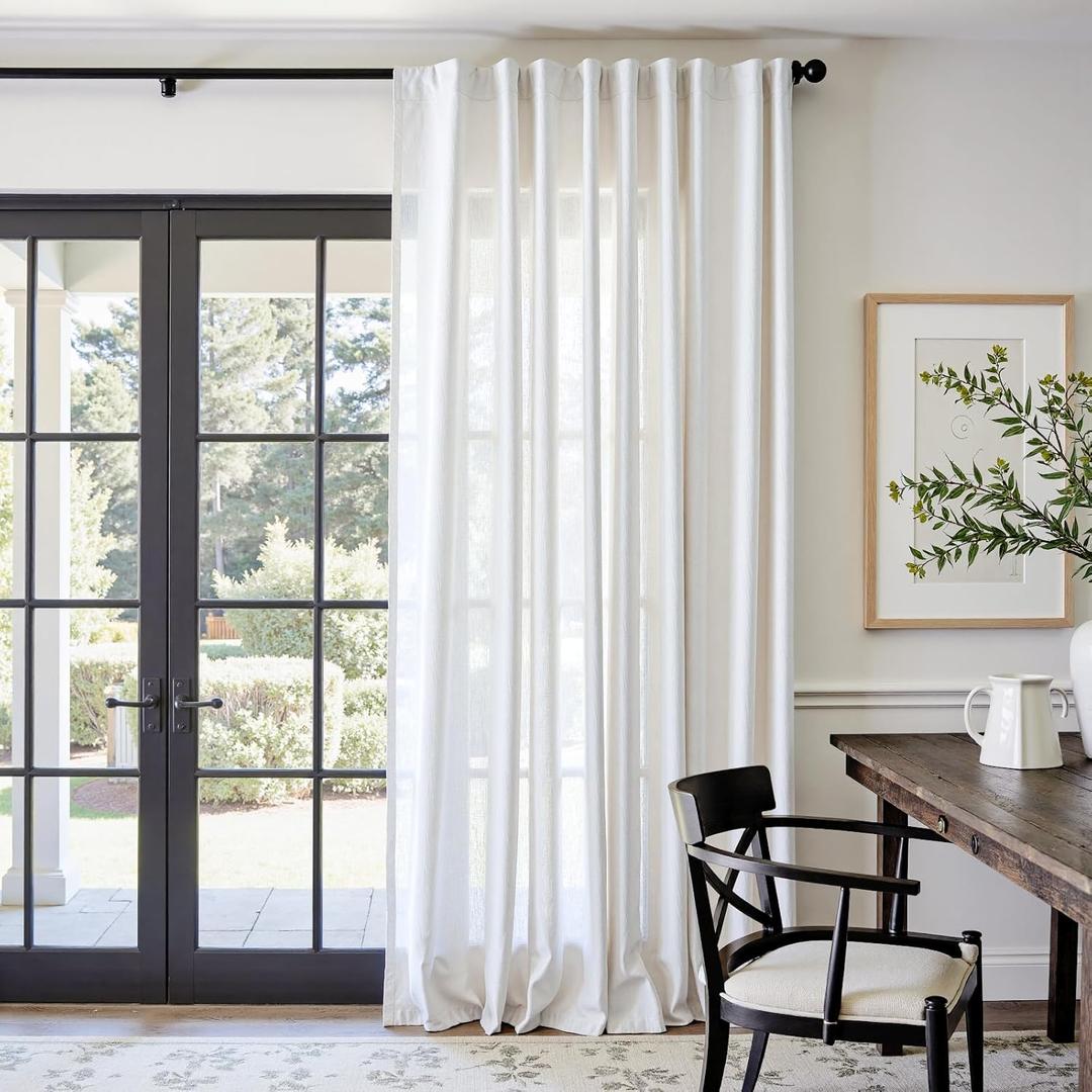 Jinchan Linen Blend Curtain 96 inch Length 1 Panel for Bedroom Living Room, Floor to Ceiling 84 inch Wide Farmhouse Drape with Rod Pocket Back Tab(84W x 96L, Off White)