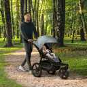 Delta Children - Jeep PowerGlyde Pro Jogging Stroller - 1-Step Back Brake & Hand Deceleration Disc Brakes for Speed Control - 1 Hand Fold, Soft Gray