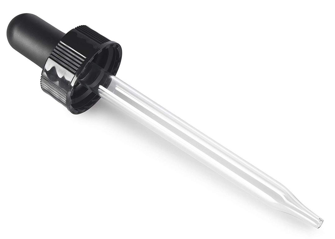 Black Straight Tip Glass Dropper Closure Top for 2 oz / 60 ml (20-400 Neck Size) Boston Round Bottles - 12 Pack