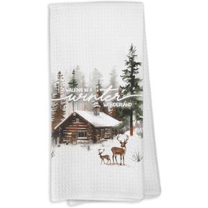 Winter Christmas Wonderland Reindeer Kitchen Towels, Walking in a Winter Wonderland Dish Towels for Kitchen, Snowflake Hand Towel for Bathroom,