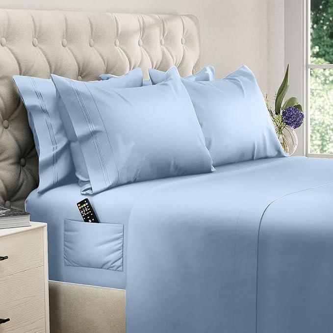 DREAMCARE Sheets Full Size Bed  Cooling Bed Sheets  6pcs Set  Full Sheet Set  Full Size Sheets  Full Size Sheet Sets Soft & Long Lasting 100% Fine Brushed Polyester with Side Pocket  Light Blue