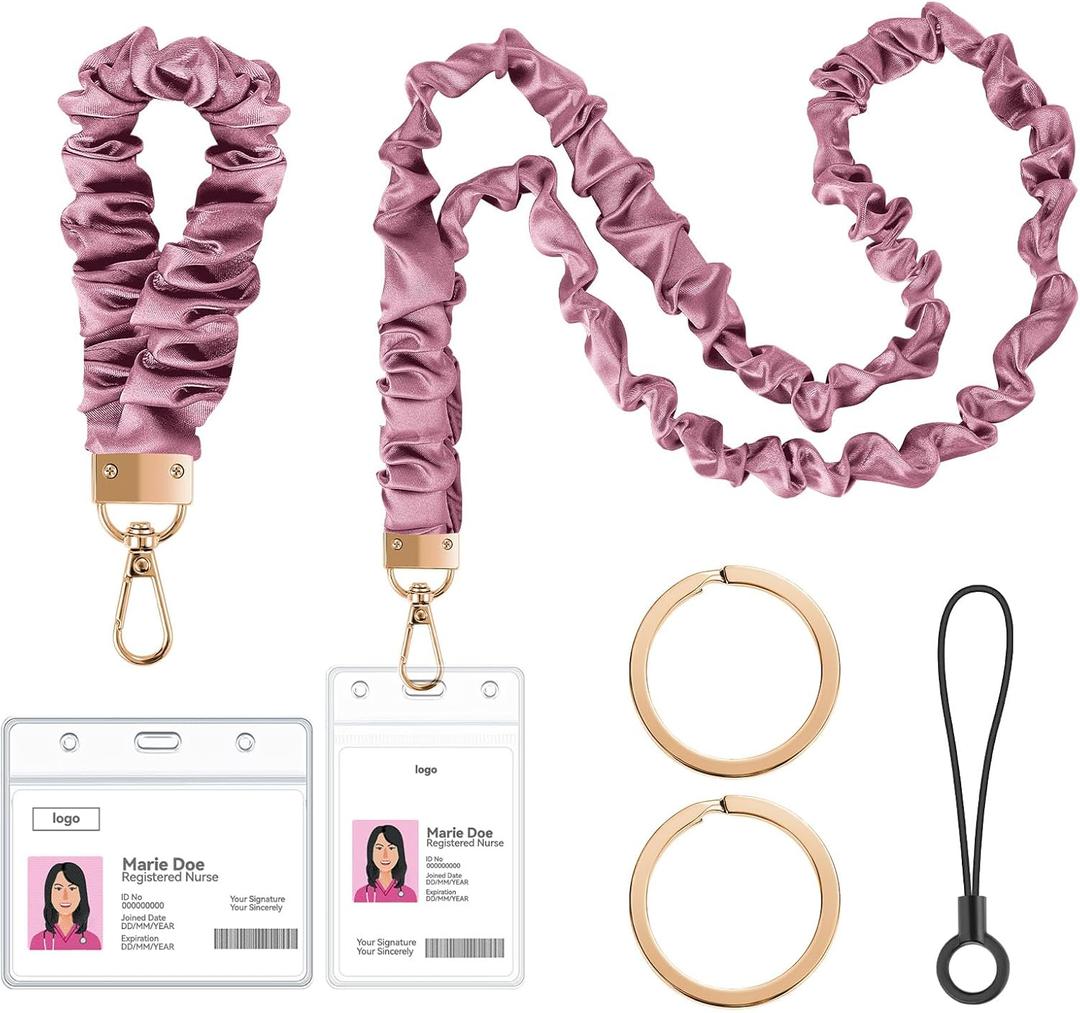 takyu Scrunchie Lanyard for Id Badges, Neck and Wrist Stretchy Lanyards for Teachers, Id Badge Holder Wristlet for Women Keys Keychain Office, School, Hospital, Cruise Ship CardsPurple