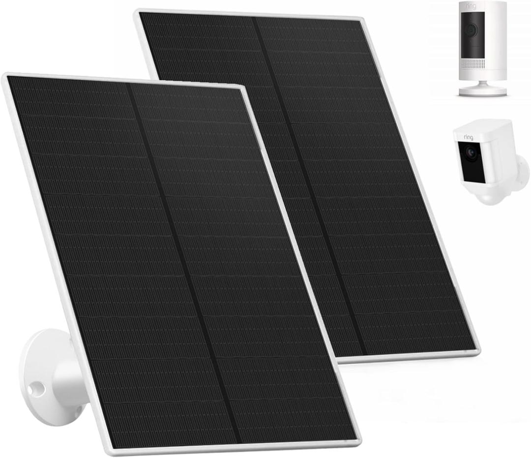 Solar Panel Charger for Ring Camera, 2 Packs Power for Ring Stick Up Camera, Ring Spotlight Camera Battery (Not for Spotlight Plus/Pro), 10ft Charger Cable, 6W 5V Weatherproof Outdoor Solar Panel