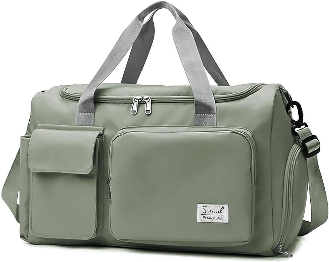 Suruid Travel Duffel Bag with Shoes Compartment Sports Gym Bag with Dry Wet Separated Pocket for Men and Women, Overnight Bag Weekender Bag Training Handbag Yoga Bag - Dark Green