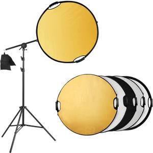 Selens Photography Reflector Holder Stand Kit, 32in / 80cm 5-in-1 Collapsible Light Reflectors with Swivel Boom Arm Stand and Sandbag for Photo Video Studio Lighting