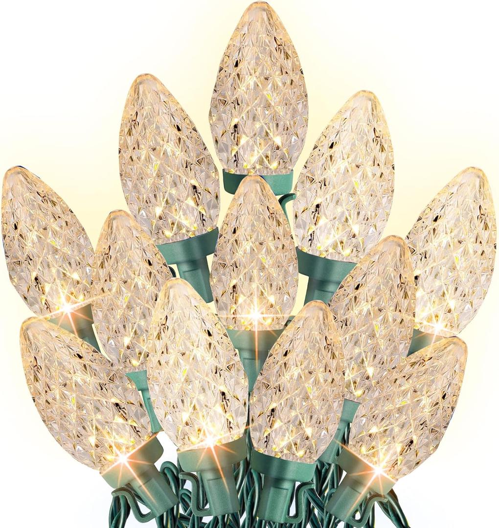 Dazzle Bright C9 Christmas String Lights, 100 LED 66 FT Waterproof Connectable Green Wire Fairy Lights, Christmas Lights for Indoor Outdoor Home Yard Xmas Tree House Decorations (Warm White)