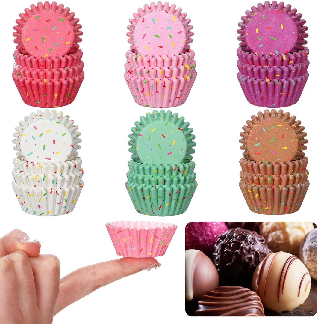 Funtery 600 Count Icing Design Mini Cupcake Liner Baking Cups Paper Small Candy Cups Making Supplies Baking Cupcake Liner Holiday Muffin Chocolate Making Wrappers Supplies Candy Paper(Colorful)