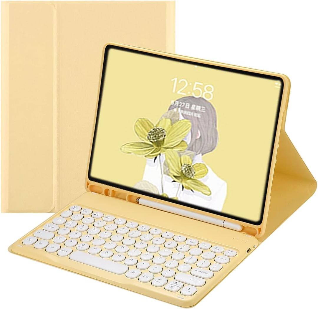 HENGHUI Keyboard Case for iPad 11th Gen (A16,11 inch) 2025/ iPad 10th Generation 10.9" 2022 Case with Cute Round Key Detachable BT Color Keyboard Cover (Yellow)