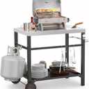 onlyfire Movable Stainless Steel Dining Cart Table, Pizza Oven Table with Propane Tank Holder, Heavy Duty Utility Cart on Wheels for Outdoor Kitchen, BBQ Grill, Patio, 33.6 x 21.7 Workstation