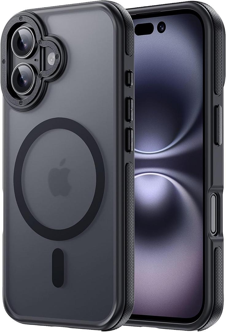 Tigowos Compatible with iPhone 16 Bumper case Fits MagSafe 10FT Drop Resistant Matte Skin Feeling Shockproof Back Cover Fits iPhone Phone Cases 6.1", Matte Black Bumper