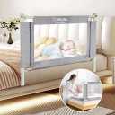 Q-MIULIKE Baby Bed Rails for Toddlers Crib Guard Rail Safety Rail Guards with Double Child Lock, 28 Height Adjustable Toddler Bed Rails for King Queen Twin Full Size Bed (Gray, 31.5", 1 Piece)