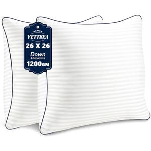 Pillows Insert 26'' x 26'' Set of 2, Decorative Euro Throw Pillows with Luxury Silky Covers for Indoor Couch, Sofa or Bed Decors, White Striped Cushion Sham Stuffer