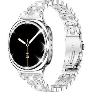 Bling Band+ Case Compatible with Galaxy Watch 8 40mm/44mm, Women Replacement Dressy Strap& Cover for Samsung Galaxy Watch8 (Silver)