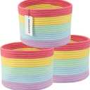 XUANGUO Woven Cotton Rope Storage Baskets - 3-Pack Round Bins (10x10x7'') for Shelves, Closets & Bookcases | Durable Rope Organizers for Nursery, Baby, Toys, Easter & More