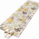 Yellow Gray Floral Runner Rug 2x6 Washable Kitchen Rug Non-Slip Lightweight Thin Soft Bathroom Runner Botanical Watercolor Plants Flowers Texture Beige Carpet for Hallway Laundry Room Bedroom Entryway