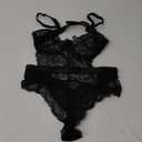 Aranmei Women Sexy Lingerie Bodysuit Lace Teddy Snap Crotch V Neck Cut Out One Piece Babydoll Underwire (Small, Black)