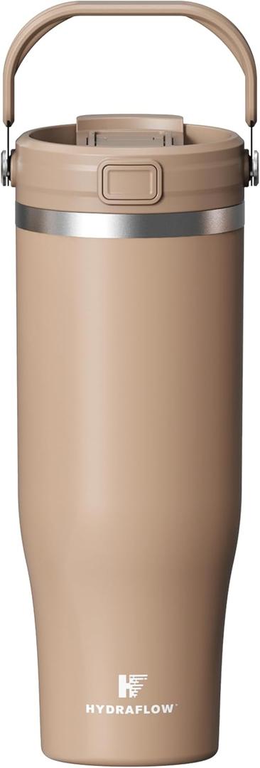 HYDRAFLOW 40 oz Travel Tumbler  Insulated, Stainless Steel, Leakproof, Ideal for Coffee, Tea, and Cold Drinks - Clay