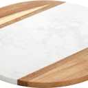 Okllen 12" Marble Cheese Board and Acacia Wood Serving Board, Handcrafted Round Marble Tray Cutting Board for Cheese, Charcuterie, Meat, Fruit