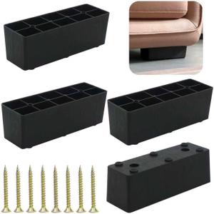 4-Pack Linear Type Metal Furniture Legs 1.96" Heavy Duty Sofa Feet, Replacement Cabinet Legs for Couches, Dressers & Bed Frames  Black Adjustable Furniture Leg Set (Linear Style)