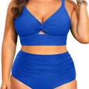 Daci Plus Size Two Piece Swimsuits - Women High Waisted Bikini Tummy Control Bathing Suits Knot Twist Swimwear 2025 (Royal Blue, 16+)