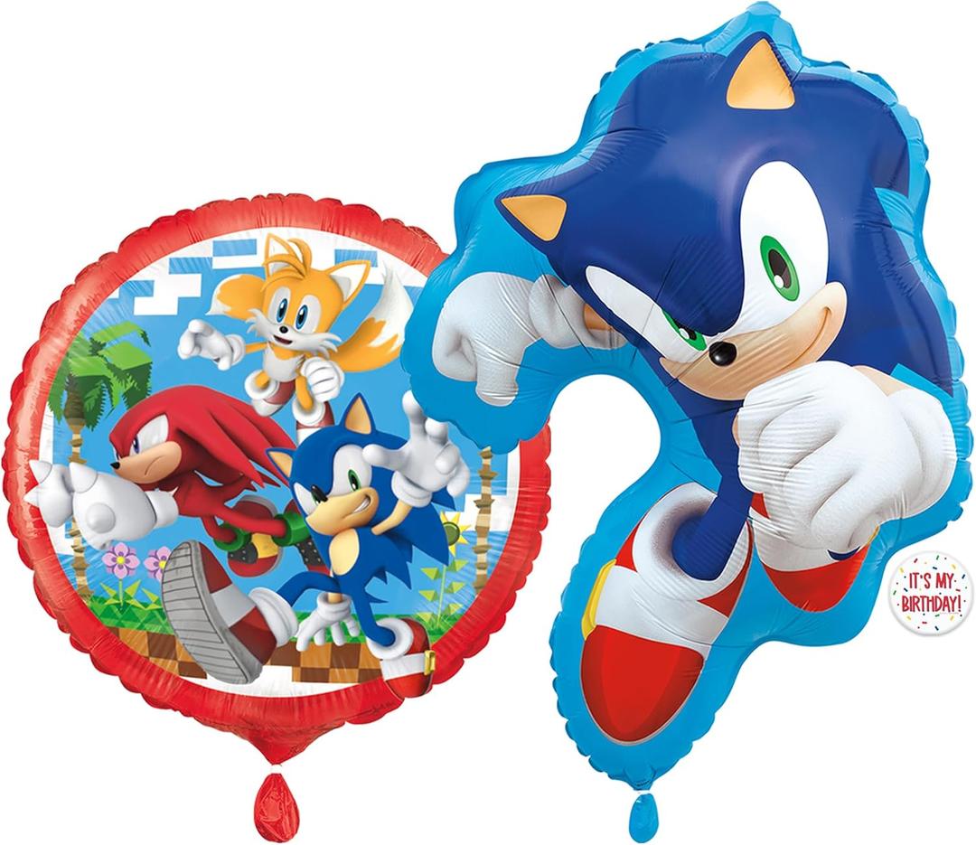 Sonic The Hedgehog Foil Balloons Set of 2 | Multicolor With Sticker | Birthday Party Decorations | Officially Licensed