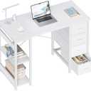 ODK 40 Inch Small White Computer Desk with 4 Fabric Drawers, Modern Office Desk for Home Office Gaming with Storage Shelves Study, White