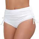 Women's High Waisted Full Coverage Cheeky Bikini Bottoms Tummy Control Adjustable Dtawstring Swim Bottoms (XX-Large, White1)