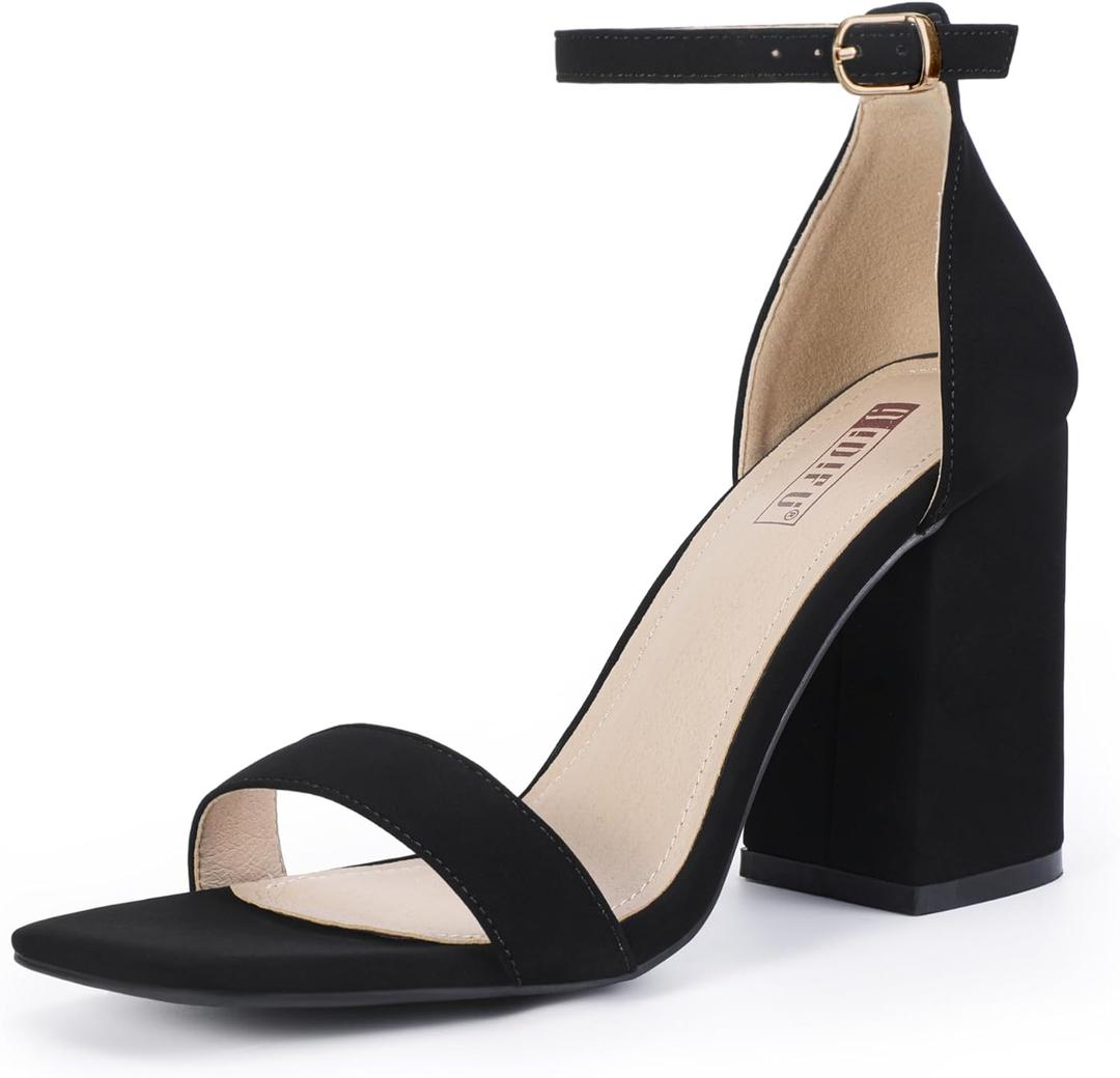 IDIFU IN3 Chunky Block Heels Wedding Party Dress Heeled Sandals (8, Black Nubuck)