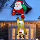 DR.DUDU 7 FT Christmas Inflatable Outdoor Decorations, Blow Up Santa Claus with Reindeer Hanging Xmas Inflatables Decor with LED Lights for Yard Lawn Porch Garden Holiday Party