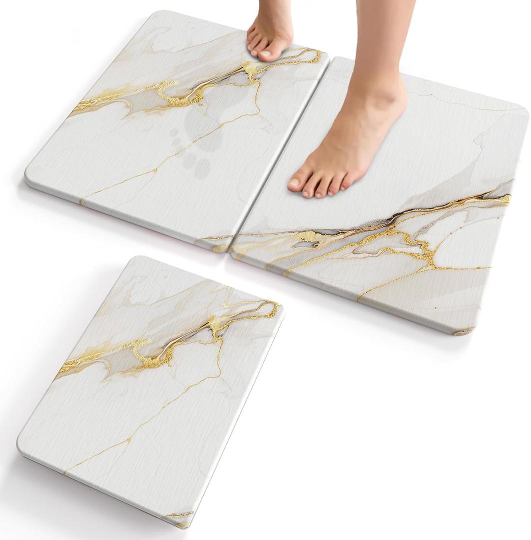 Foldable Stone Bath Mat - 24"x16" Fast-Drying Diatomaceous Earth Stone Shower Mat for Bathroom & Kitchen - Absorbent Non-Slip Diatomite Floor Mat - Eco-Friendly, Easy-Store Minimalist Home Decor