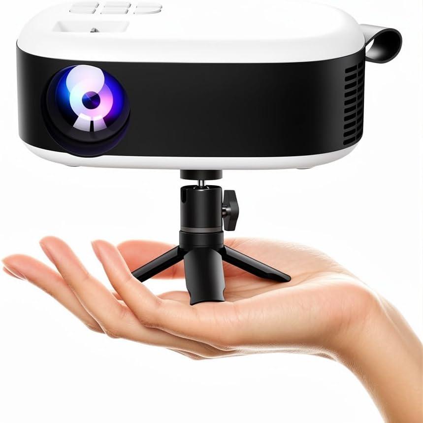 Mini Projector, Portable Projector for iPhone [1080P Full HD Support], 260ASIN Portable Movie Projector with Stable Tripod, 200" Display Home Theater for Bedroom, Outdoor Movie Night, TV Stick/HDMI