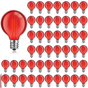LEIFIDE 25 Pcs G40 Light Bulbs G40 LED Replacement Light Bulb 1W G40 Globe Bulb Plastic Bulb E12 Base Christmas Round Replacement Bulb for Outdoor Indoor Patio String Lights Xmas (Red)