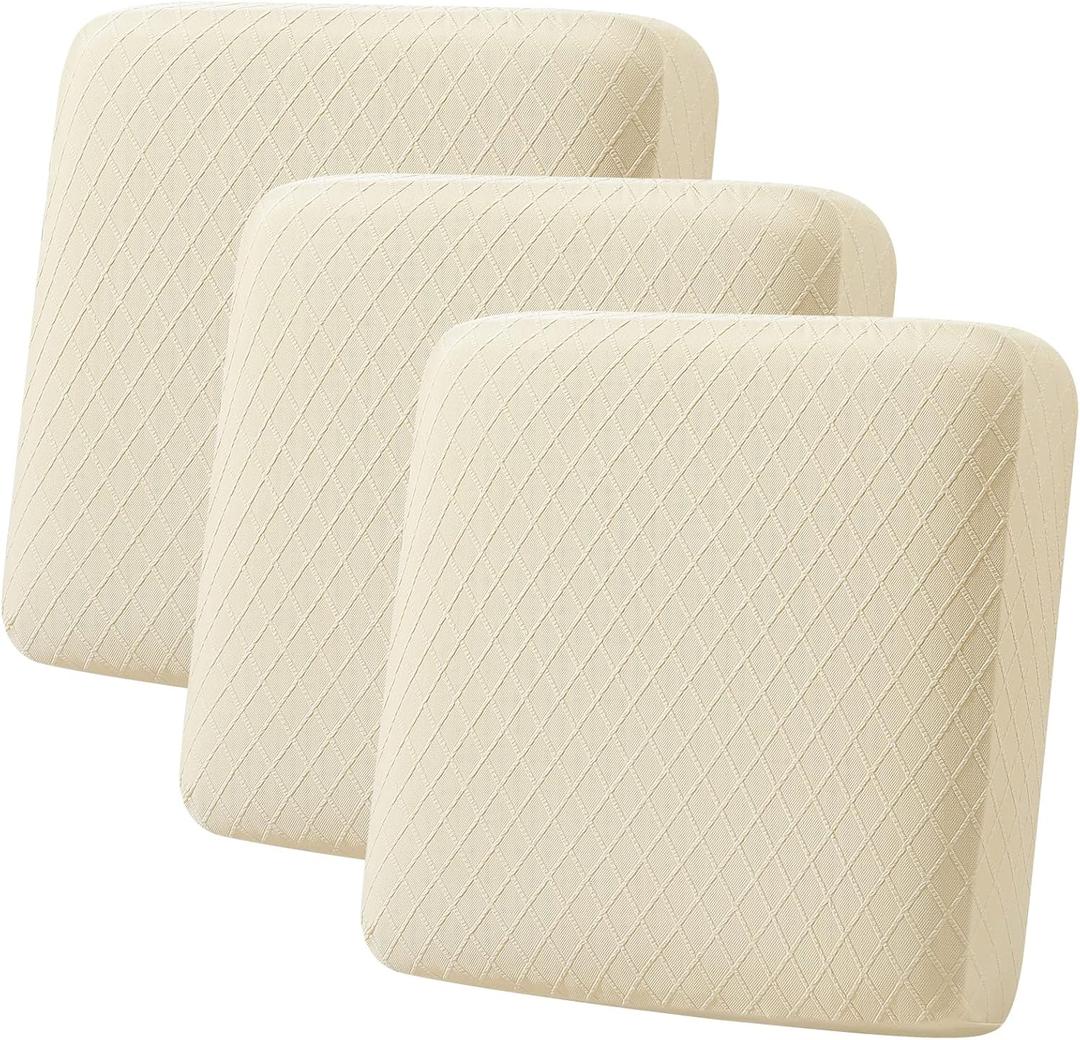 hyha Outdoor Couch Cushion Covers, Sectional Couch Sofa Covers Washable, Jacquard Diamond Lattice, Stretch Sofa Seat Cushion Cover for Indoor/Outdoor Patio Furniture (3 Pieces, Beige)