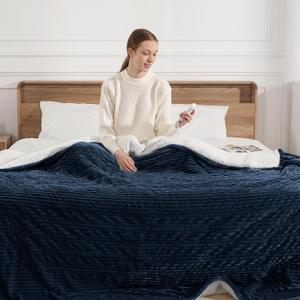 Electric Heated Blanket Full Size - 72"x84" Heating Blanket with 5 Heating Levels & 10 Hours Auto Off with FCC/ETL Certified, Overheat Protection & Machine Washable, Great Gift to Elderly, Navy Blue