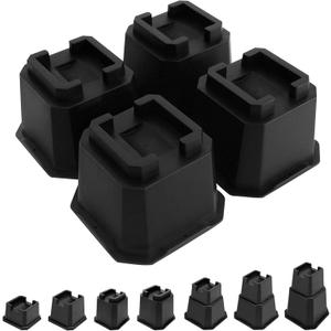 shouwuhho Bed Risers 4 inch, Furniture Risers Elevation in Heights 4 Inch Heavy Duty, Bed Lift Risers for Caster Wheels or Posts of Bed Table Couch, Support up to 6000 lbs, 4 Pack, Black