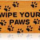Juvale Wipe Your Paws Doormat - Coir Door Mat with PVC Backing - Outdoor Mats for Back Door - Funny Welcome Rug for Dog Lovers - 17"x 30", Brown