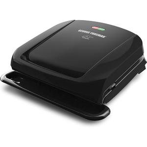 George Foreman 4Serving Removable Plate Electric Grill and Panini Press, George Tough NonStick Coating, Drip Tray Catches Grease, Black