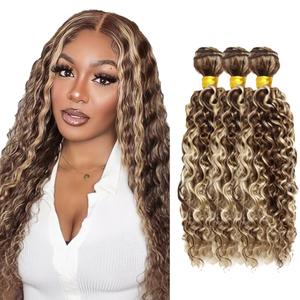 26 28 30 Inch Blonde Bundles Human Hair Water Wave Bundle P4/613 Highlight Brown 3 Bundles 300g/Pack Unprocessed Brazilian Virgin Hairs Double Weft Weaves Hair Extensions