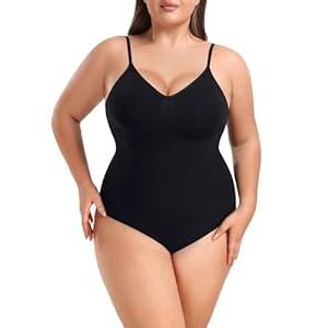 BLEVONH Womens Bodysuit Tummy Control Shapewear Spaghetti Strap Bodycon Seamless Body Shaper Plus Size (XL, Black)