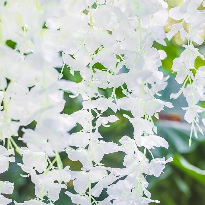 GPARK 12 Pack /45 inch /3.7ft Wisteria Artificial Flower Bushy Silk Vine Ratta Hanging Garland Hanging for Wedding Party Garden Outdoor Greenery Office Wall Decoration White