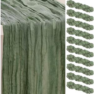 10 Pack Sage Green Cheesecloth Table Runner 35x120 Inch 10Ft Rustic Gauze Cheese Cloth Table Runner Sheer Cheesecloth Table Runners for Wedding Party Bridal Shower Decoration