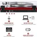 Belt Drive Turntable for Vinyl Record Player,Work with Bluetooth Speakers or Active Speakers,Built-in Phono Preamp,USB Digital Output,Magnetic Cartridge, 33/45 RPM,High-Gloss Wood Design(Red)