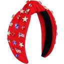 VEKDA 4th of July Headband for Women Patriotic American Flag Knotted Headband, Fourth of July Patriotic Head Band Hair Independence Day Red White and Blue Accessories Red