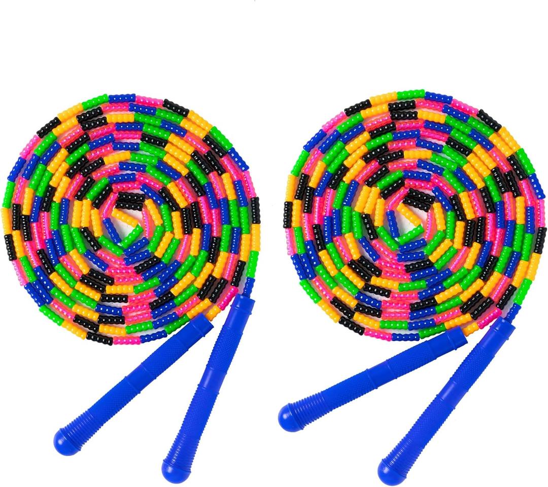 Double Dutch Jump Rope 16 Ft 2 Pack, Long Jump Rope for Kids Adults, Skipping Rope Soft Beaded Multiperson (Blue)