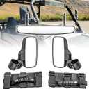 WSays 15" Wide Center View Mirror for 2" roll Bar & UTV Right Left Side Mirrors with 1.5"-2" Adjustable Clamp & Grab Handle Set Compatible with Can-Am Polaris UTV Fit Honda Talon Fit Kawasaki Kubota