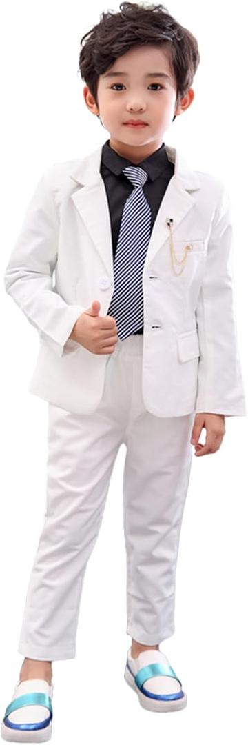 LOLANTA Boys Suit 2PCs Tuxedo Jacket Formal Wedding Ring Bearer Outfit, Birthday Proms Dinner Blazers (8-9 Years, White)