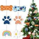 Chunful 24 Pack Cartoon Orange Blue Dog Christmas Tree Ornament Wooden Puppy Dog Paw Rainbow Daisy Xmas Hanging Decorations for Christmas Cartoon Party Winter DIY Craft