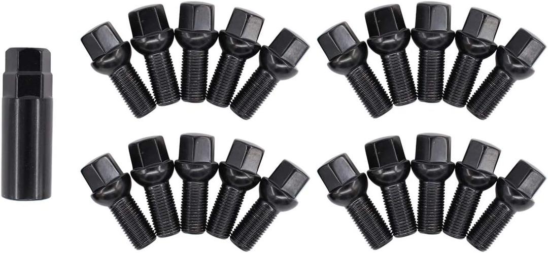 NewYall Pack of 20 Black Wheel Bolt Lug Nut for BMW 745i 750i 760i X5 Porsche 911 718 918 Boxster Volkswagen Beetle Cabrio CC Corrado Audi A1 A4 S6 TT Mercedes CLS500 E320 CLS63 SL65 Sprinter