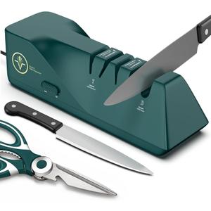 Knife Sharpener, Diamond Abrasives Electric Knife Sharpener for Stainless Steel and Ceramic Knives, with Dust Collection Box, Quick Sharpening & Polishing